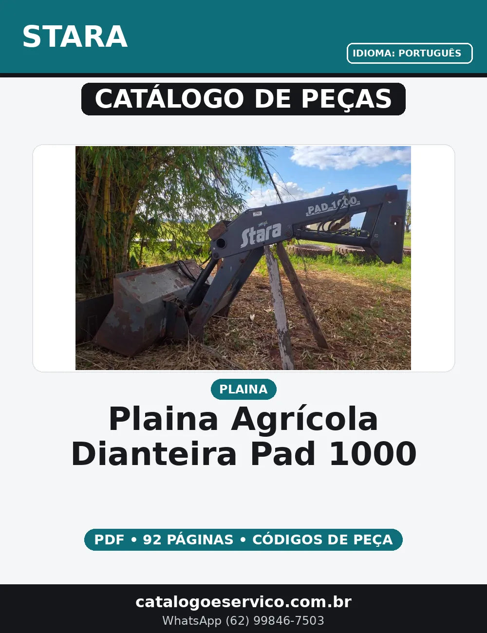 CATALOGO DE PEÇAS PLAINA AGRÍCOLA DIANTEIRA - PAD 1000 STARA — capa do catálogo de peças