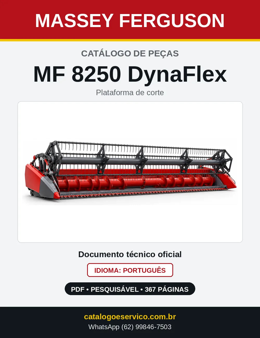 Capa do catálogo de peças Massey Ferguson MF 8250 DynaFlex em PDF