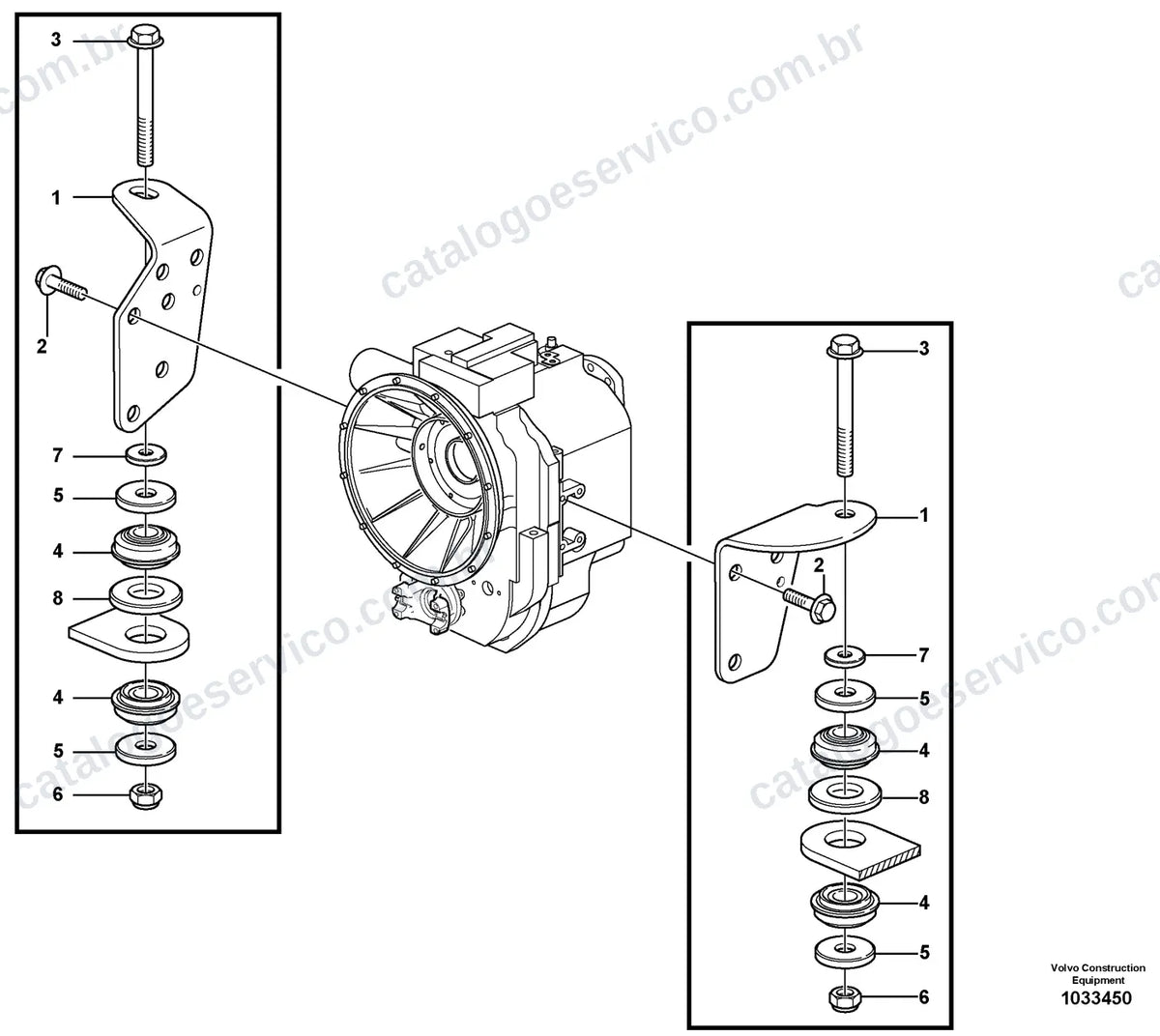 Vista explodida – transmissão de força – Catálogo de Peças Volvo BL70