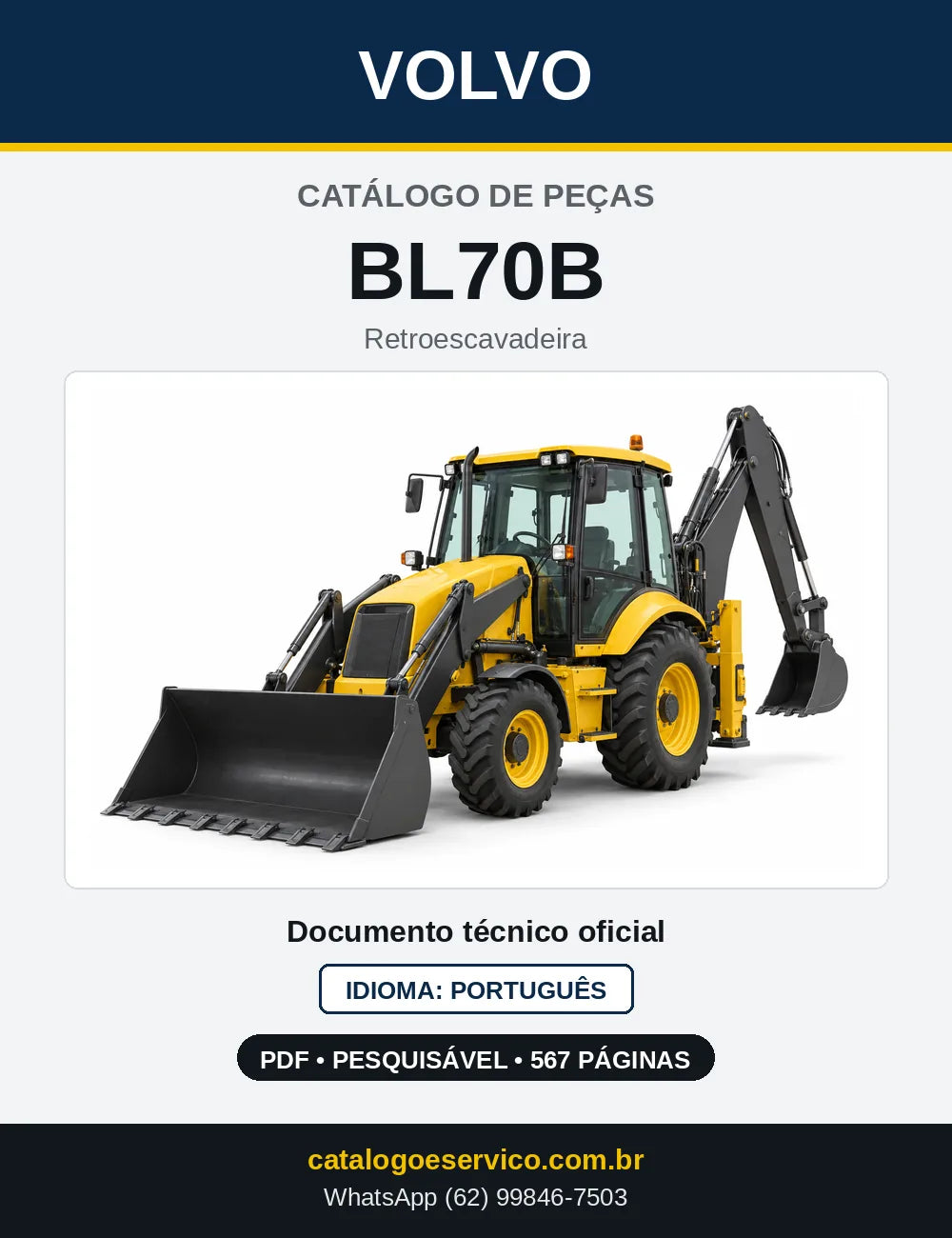 Capa do Catálogo de Peças Volvo BL70B – retroescavadeira