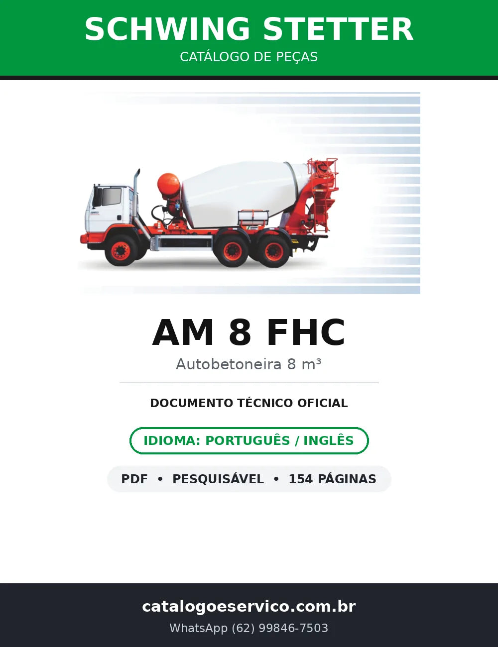 Catálogo de Peças Schwing Stetter AM 8 FHC — Autobetoneira 8 m³, PT/EN — capa