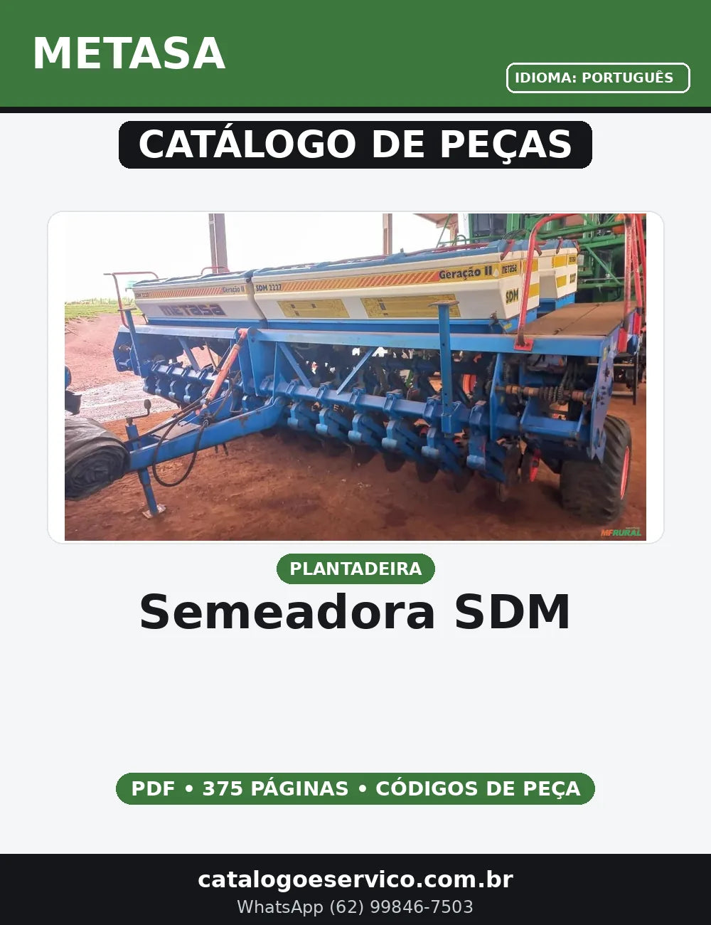 CATALOGO DE PEÇAS SEMEADORA SDM METASA — capa do catálogo de peças