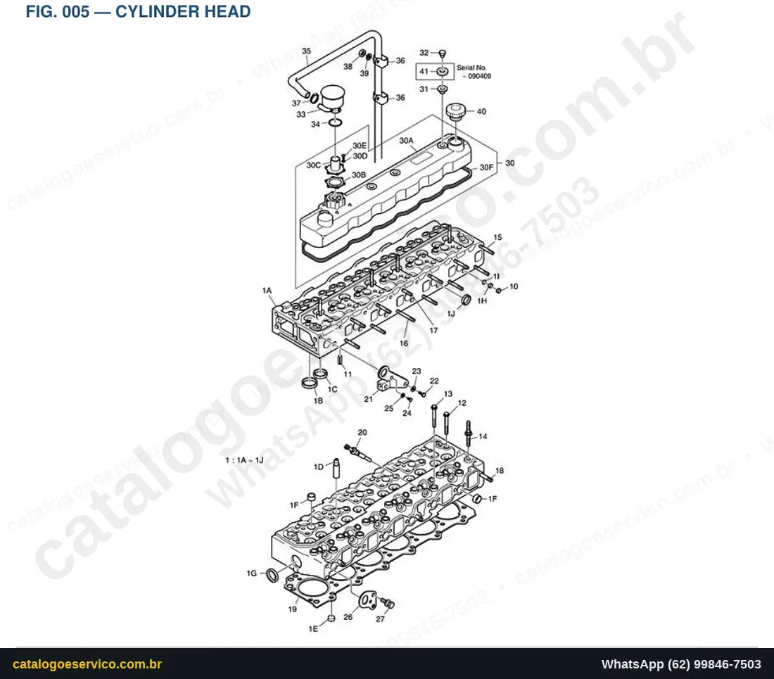 Vista explodida Cylinder Head - Catálogo de Peças Doosan Solar 225LC-V