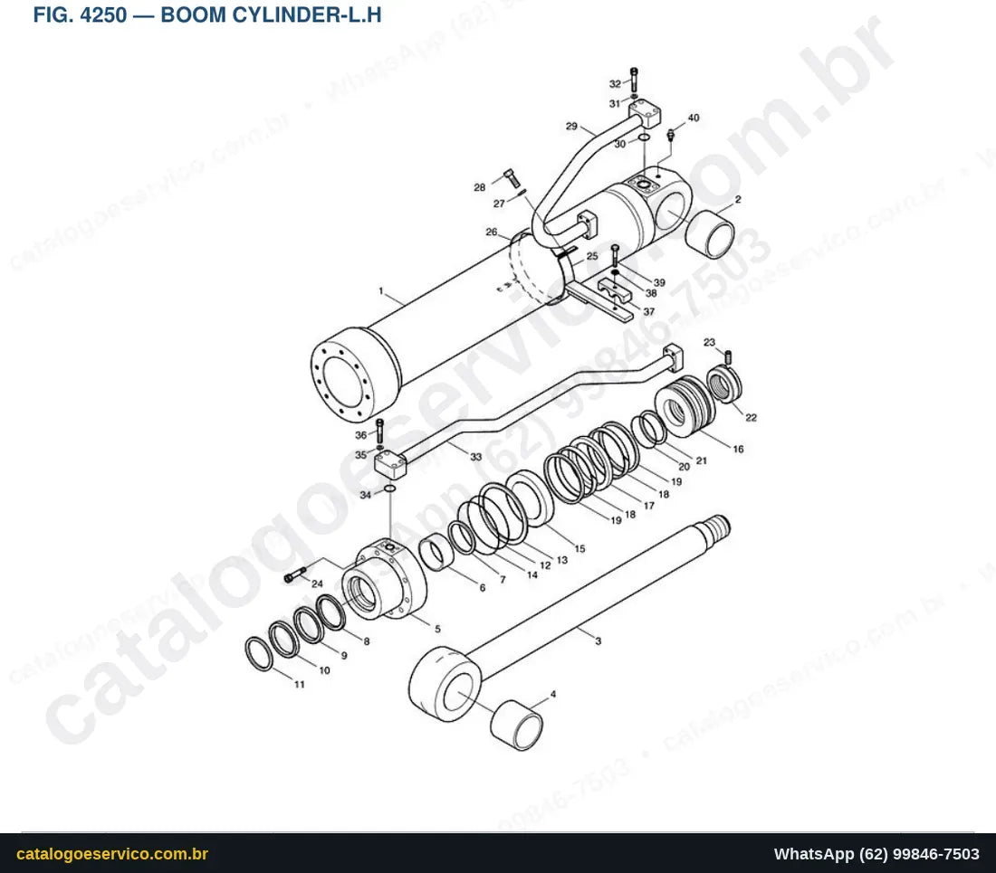 Vista explodida Boom Cylinder-L.H - Catálogo de Peças Doosan Solar 225LC-V