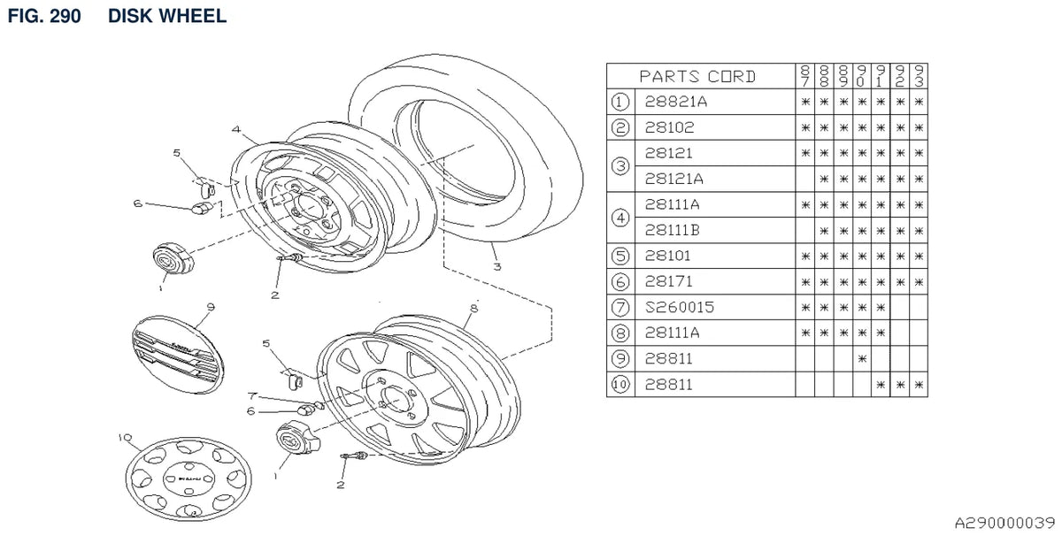 Vista explodida do Catálogo de Peças Subaru E Series 1986-1994 — exemplo 3