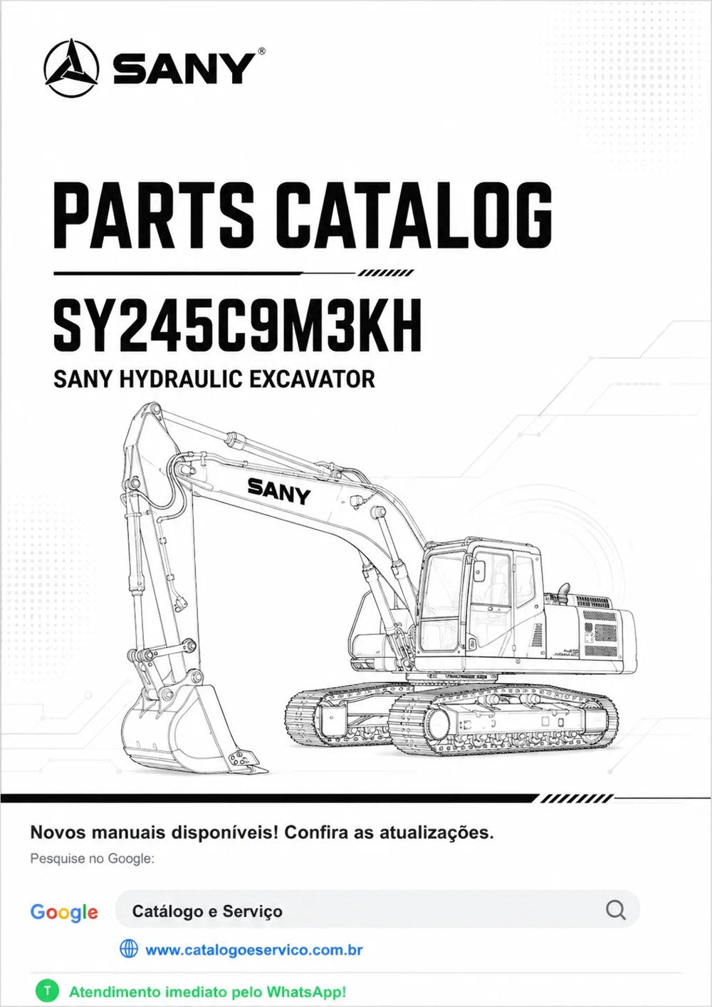 Catálogo de Peças SY245C9M3KH Sany Escavadeira Hidráulica