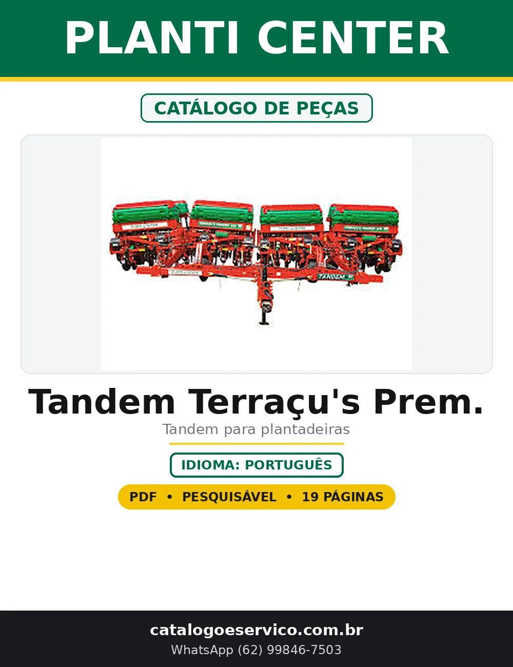 Capa do Catálogo de Peças Planti Center Tandem Terraçu's Prem. em PDF com 19 páginas