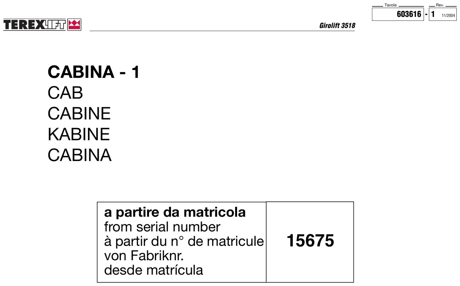 Catalogo De Peças TEREX - Girolift 3518 - Manipulador Telescópico — vista explodida