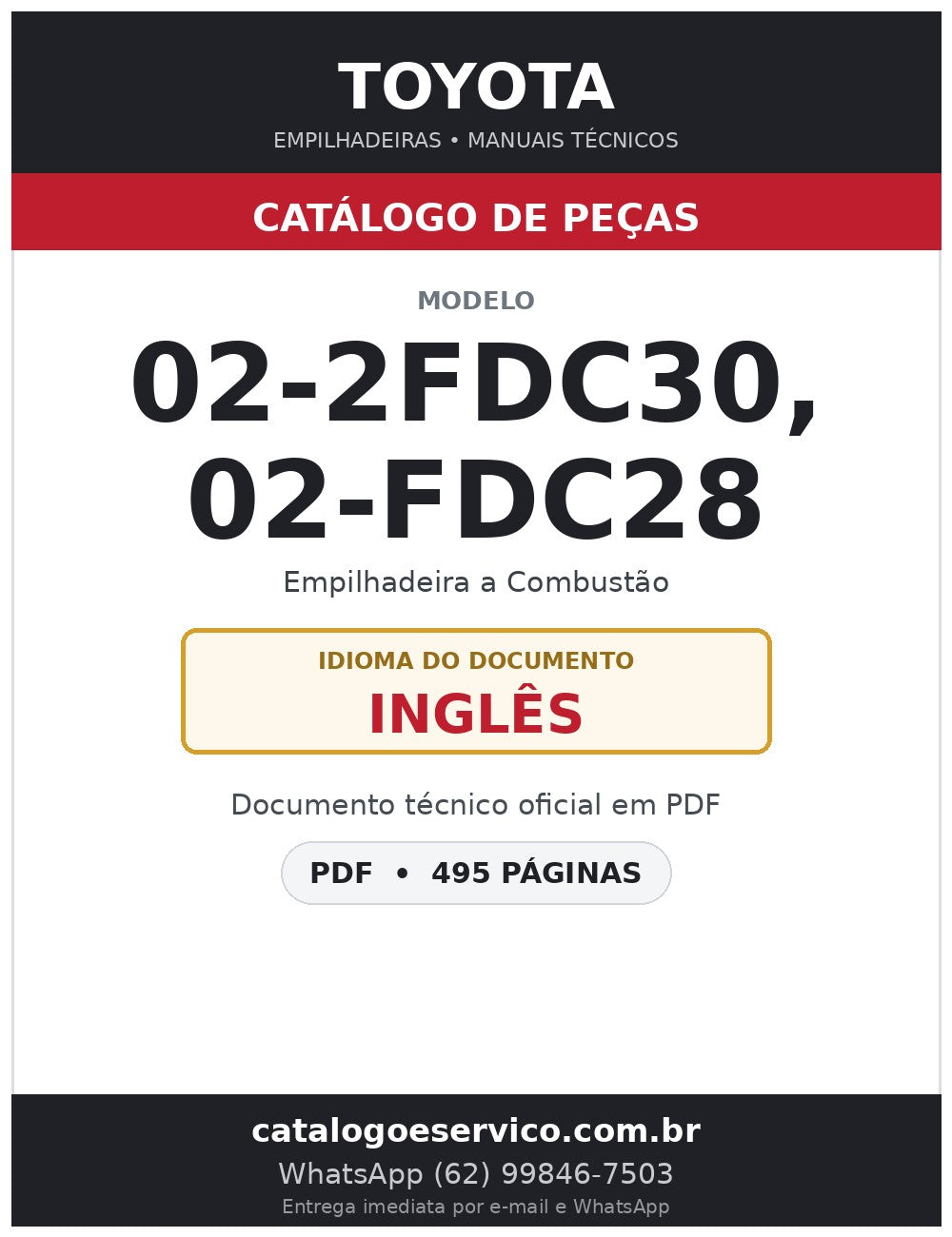 Catálogo de Peças Toyota 02-2FDC30, 02-FDC28 Empilhadeira a Combustão