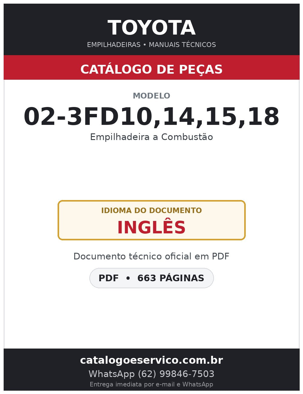 Catálogo de Peças Toyota 02-3FD10,14,15,18 Empilhadeira a Combustão