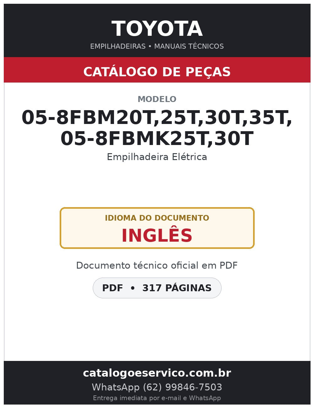 Catálogo de Peças Toyota 05-8FBM20T,25T,30T,35T, 05-8FBMK25T,30T Empilhadeira Elétrica