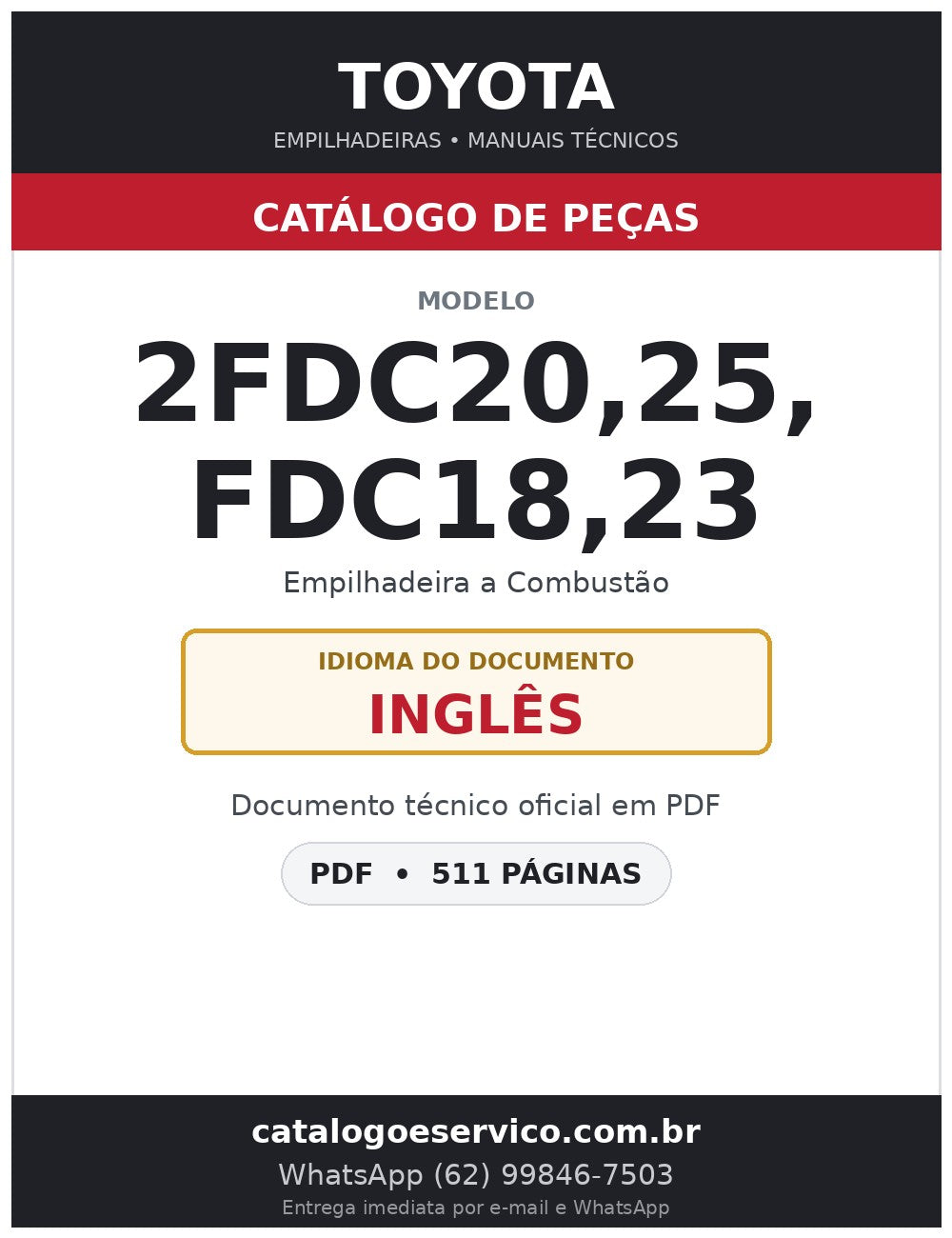 Catálogo de Peças Toyota 2FDC20,25, FDC18,23 Empilhadeira a Combustão