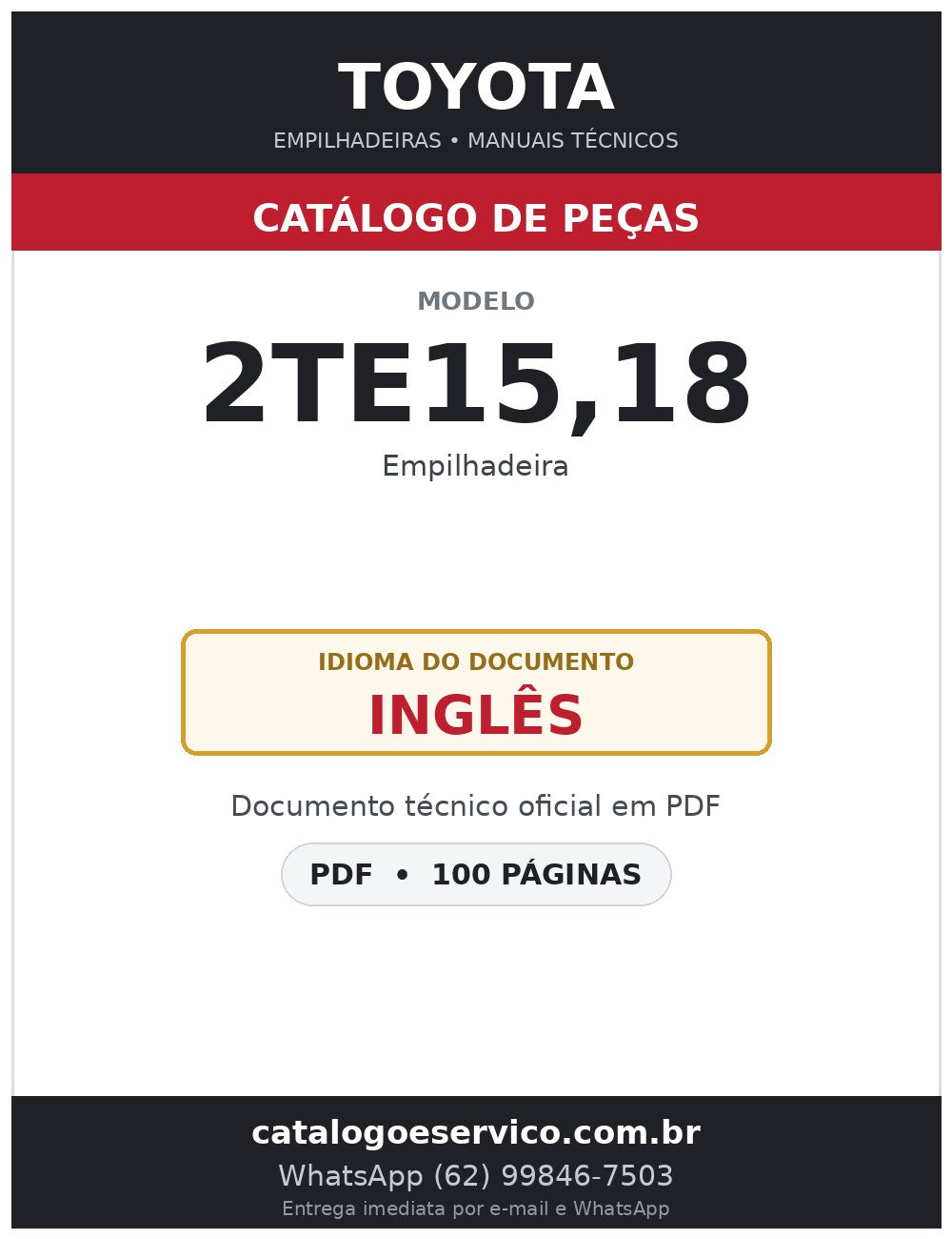 Catálogo de Peças Toyota 2TE15,18 Empilhadeira