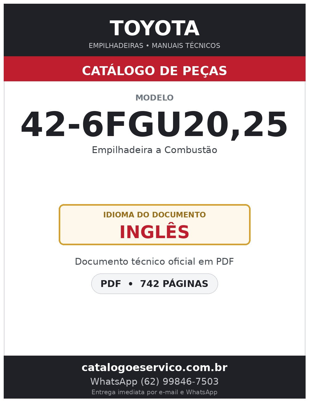 Catálogo de Peças Toyota 42-6FGU20,25 Empilhadeira a Combustão