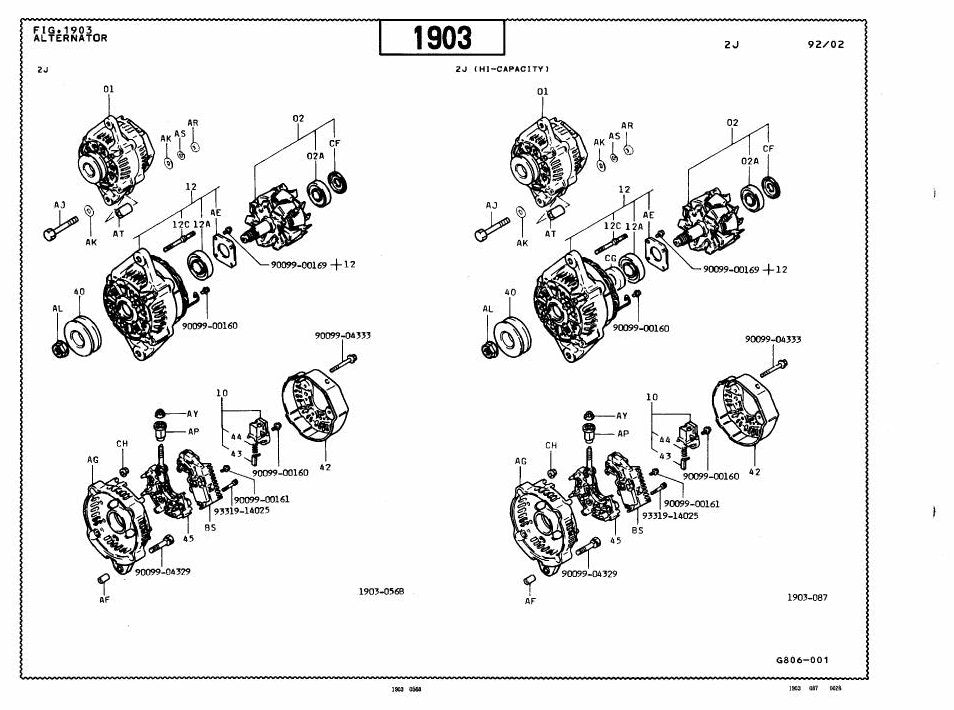 Catálogo de Peças Toyota 5FDC20,25 Empilhadeira a Combustão — vista explodida 1