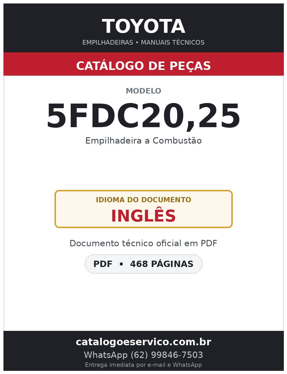 Catálogo de Peças Toyota 5FDC20,25 Empilhadeira a Combustão