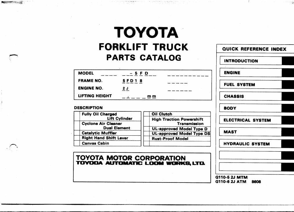Catálogo de Peças Toyota 5FG10,14,15,18 Empilhadeira a Combustão — vista explodida 4