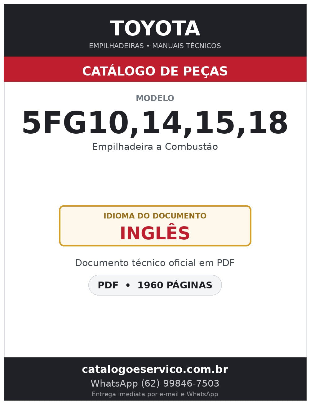 Catálogo de Peças Toyota 5FG10,14,15,18 Empilhadeira a Combustão