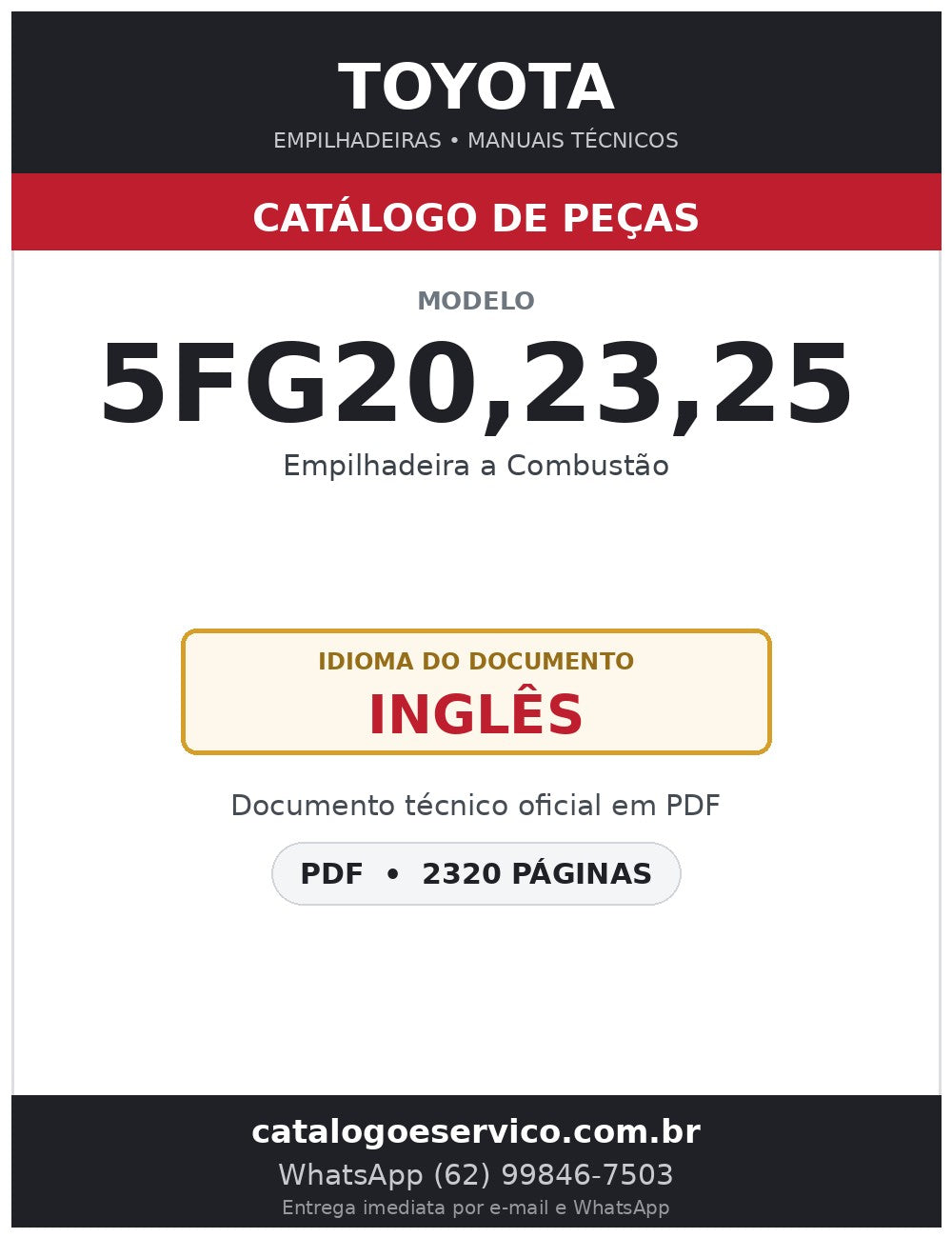 Catálogo de Peças Toyota 5FG20,23,25 Empilhadeira a Combustão