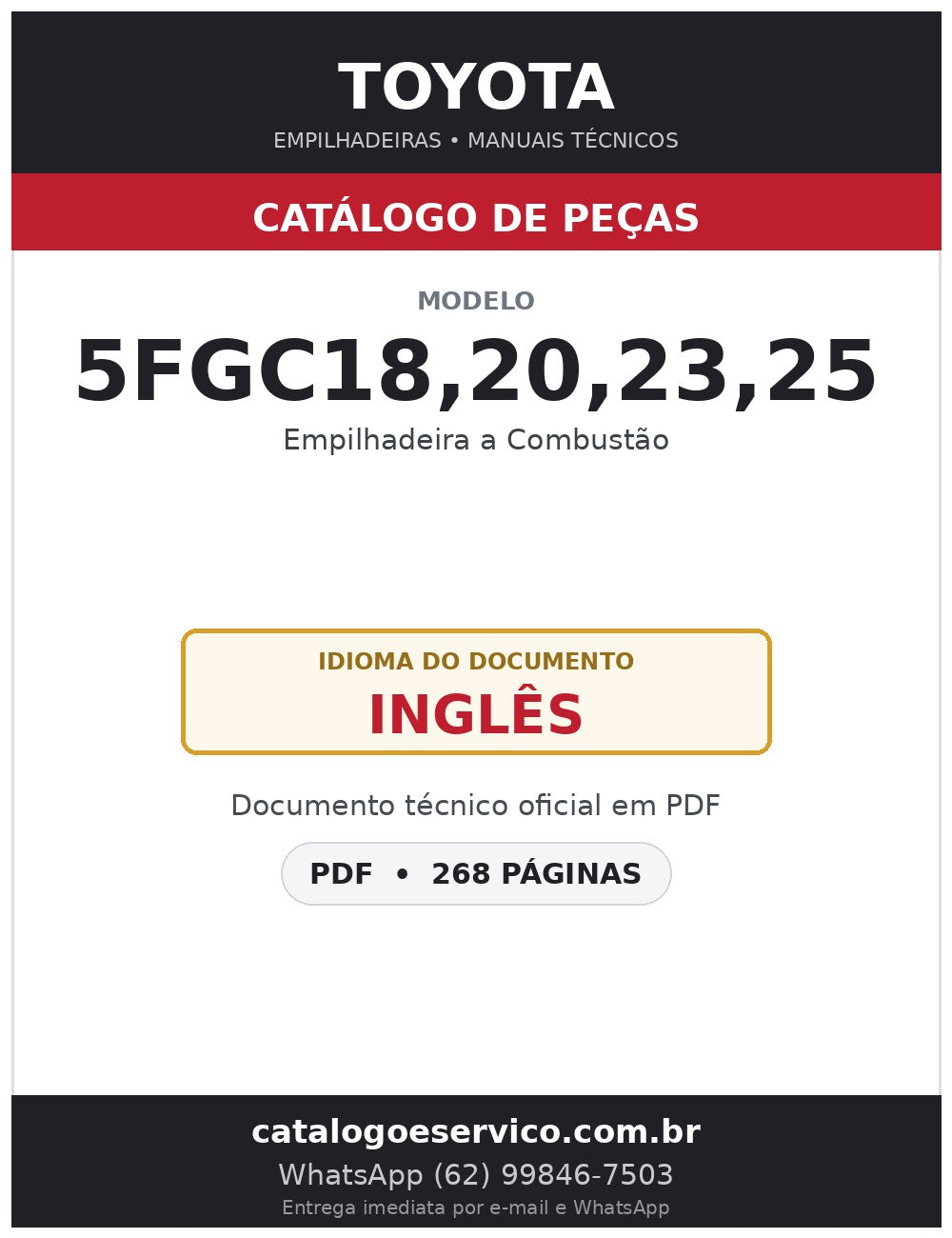 Catálogo de Peças Toyota 5FGC18,20,23,25 Empilhadeira a Combustão