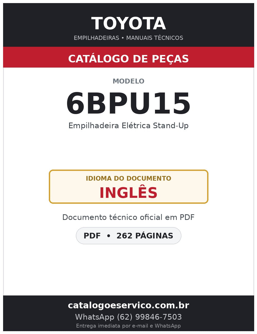 Catálogo de Peças Toyota 6BPU15 Empilhadeira Elétrica Stand-Up