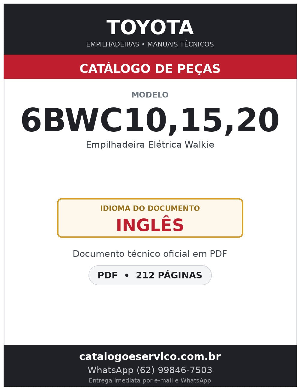 Catálogo de Peças Toyota 6BWC10,15,20 Empilhadeira Elétrica Walkie