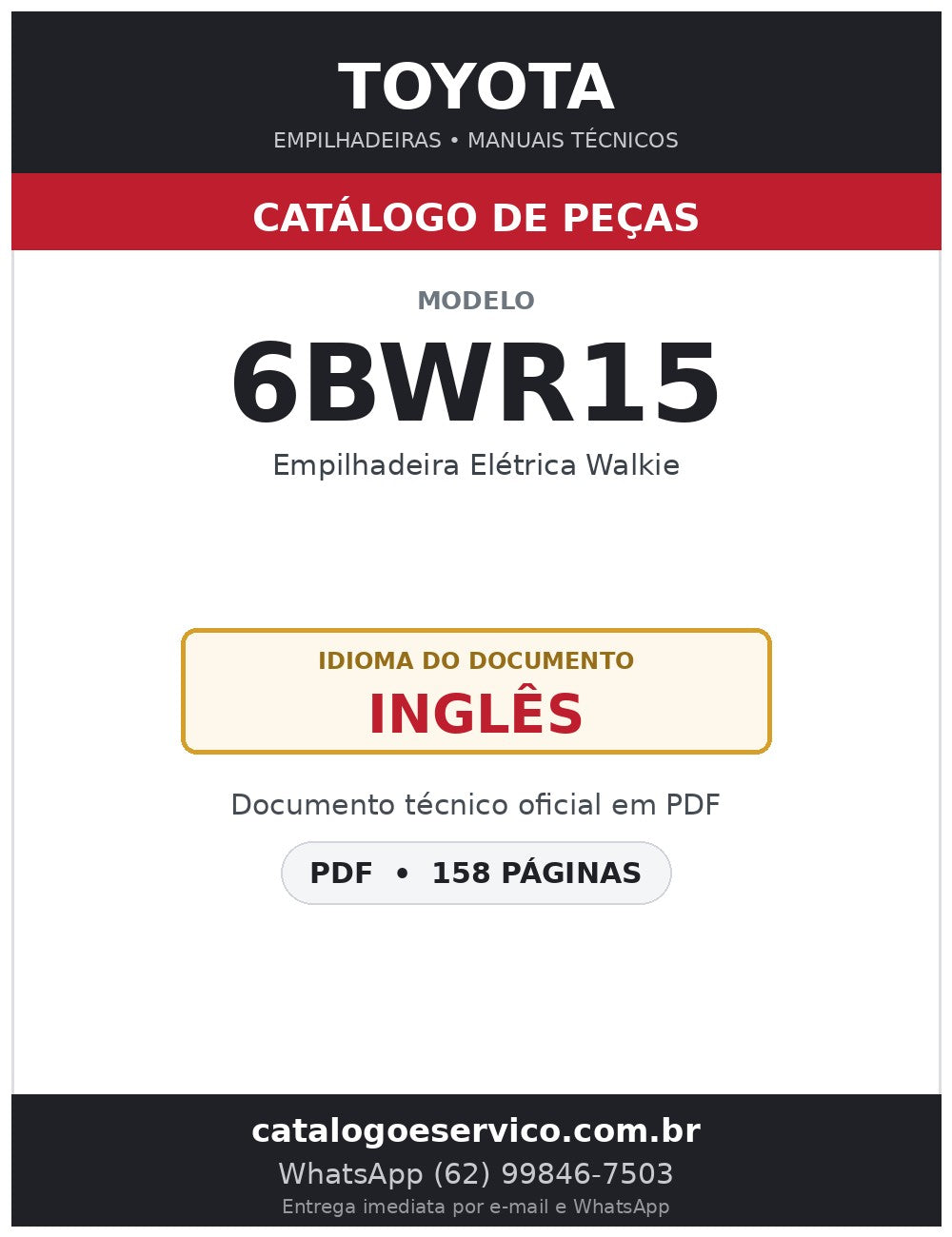 Catálogo de Peças Toyota 6BWR15 Empilhadeira Elétrica Walkie