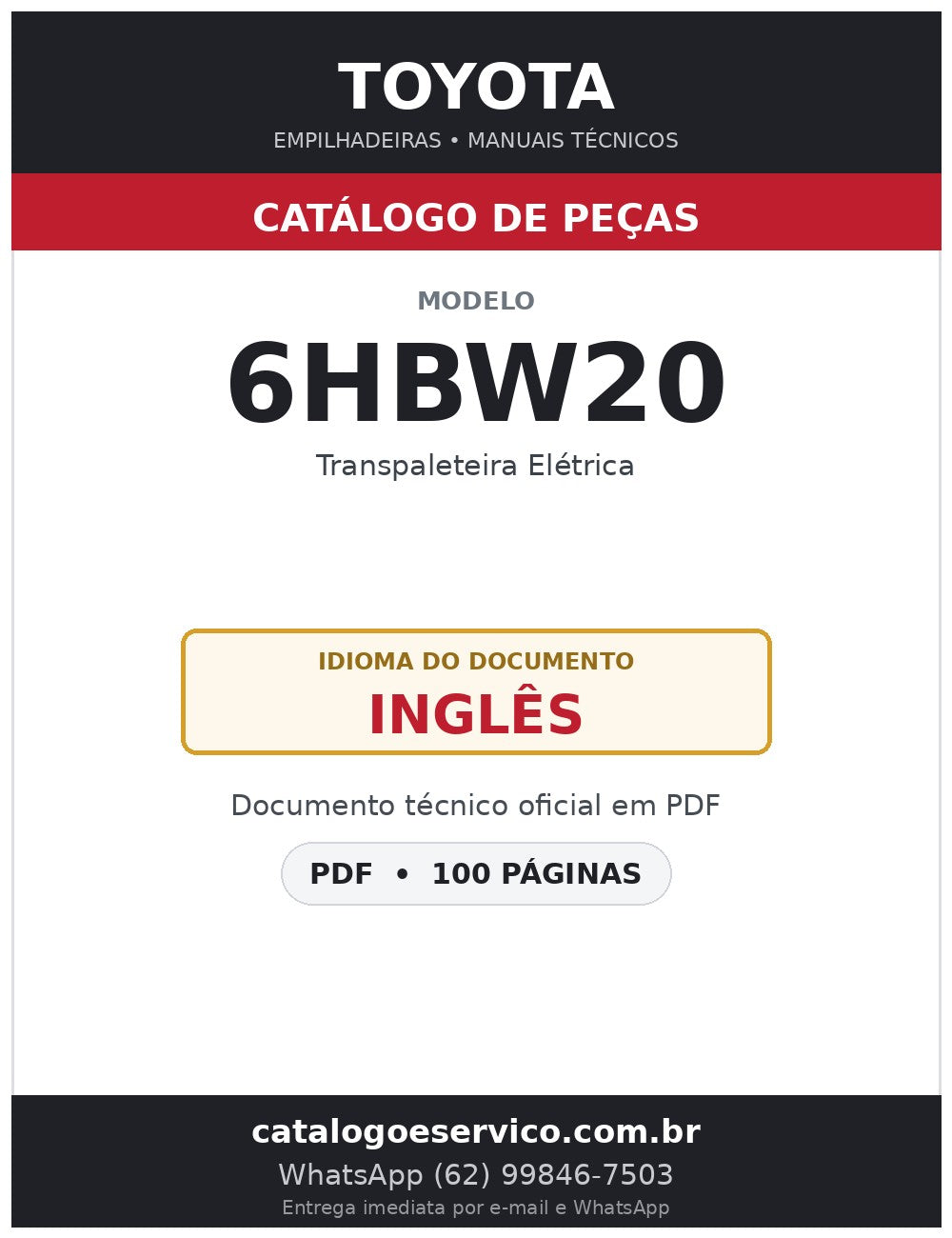Catálogo de Peças Toyota 6HBW20 Transpaleteira Elétrica