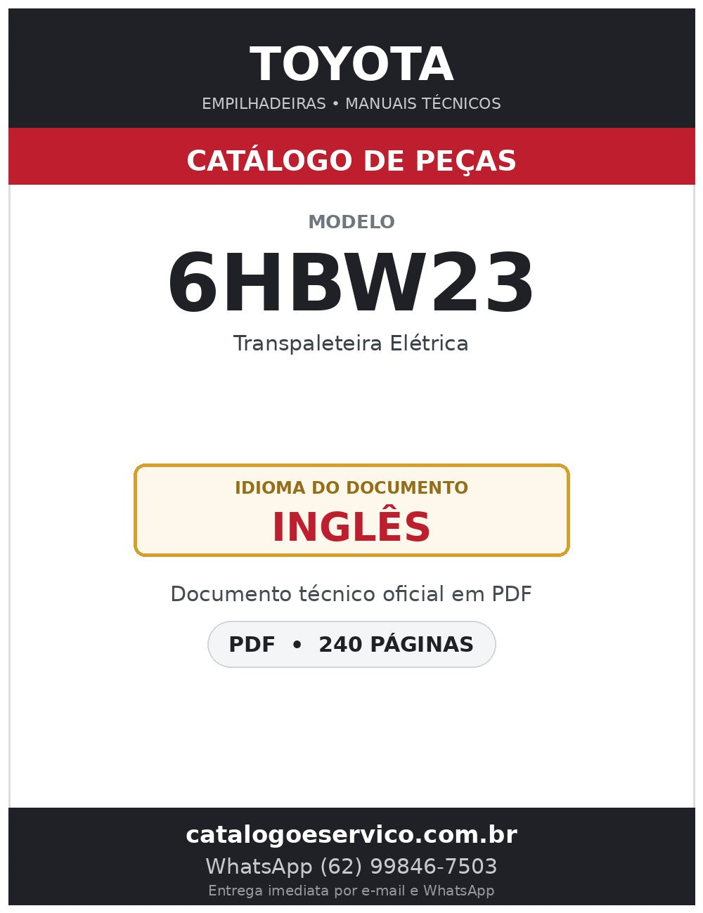 Catálogo de Peças Toyota 6HBW23 Transpaleteira Elétrica
