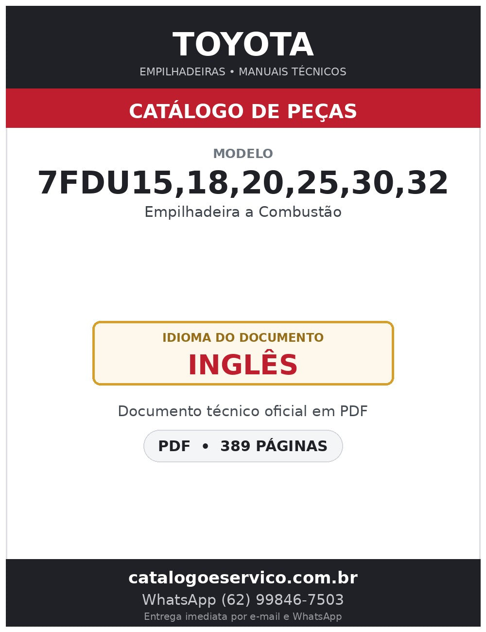 Catálogo de Peças Toyota 7FDU15,18,20,25,30,32 Empilhadeira a Combustão
