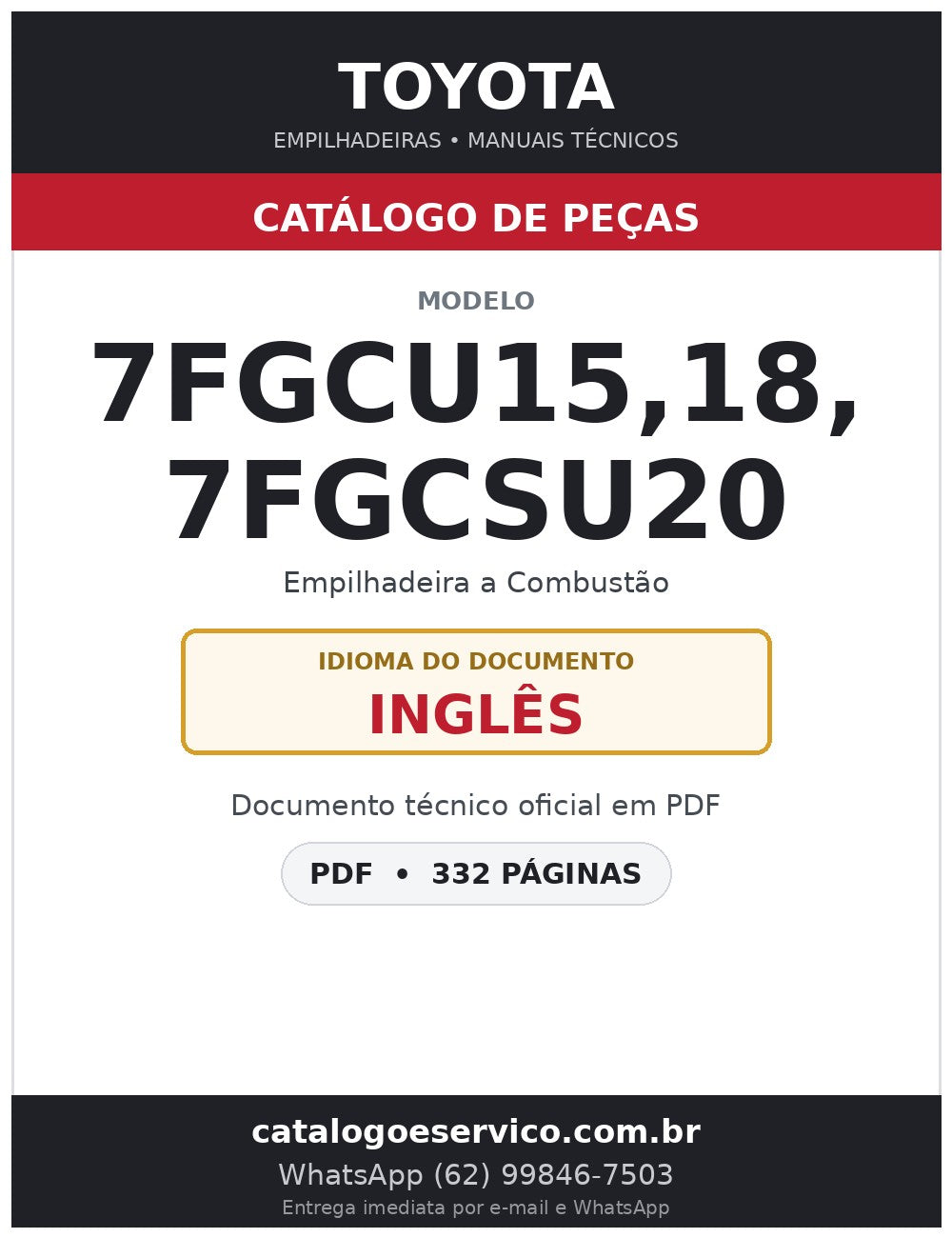 Catálogo de Peças Toyota 7FGCU15,18, 7FGCSU20 Empilhadeira a Combustão