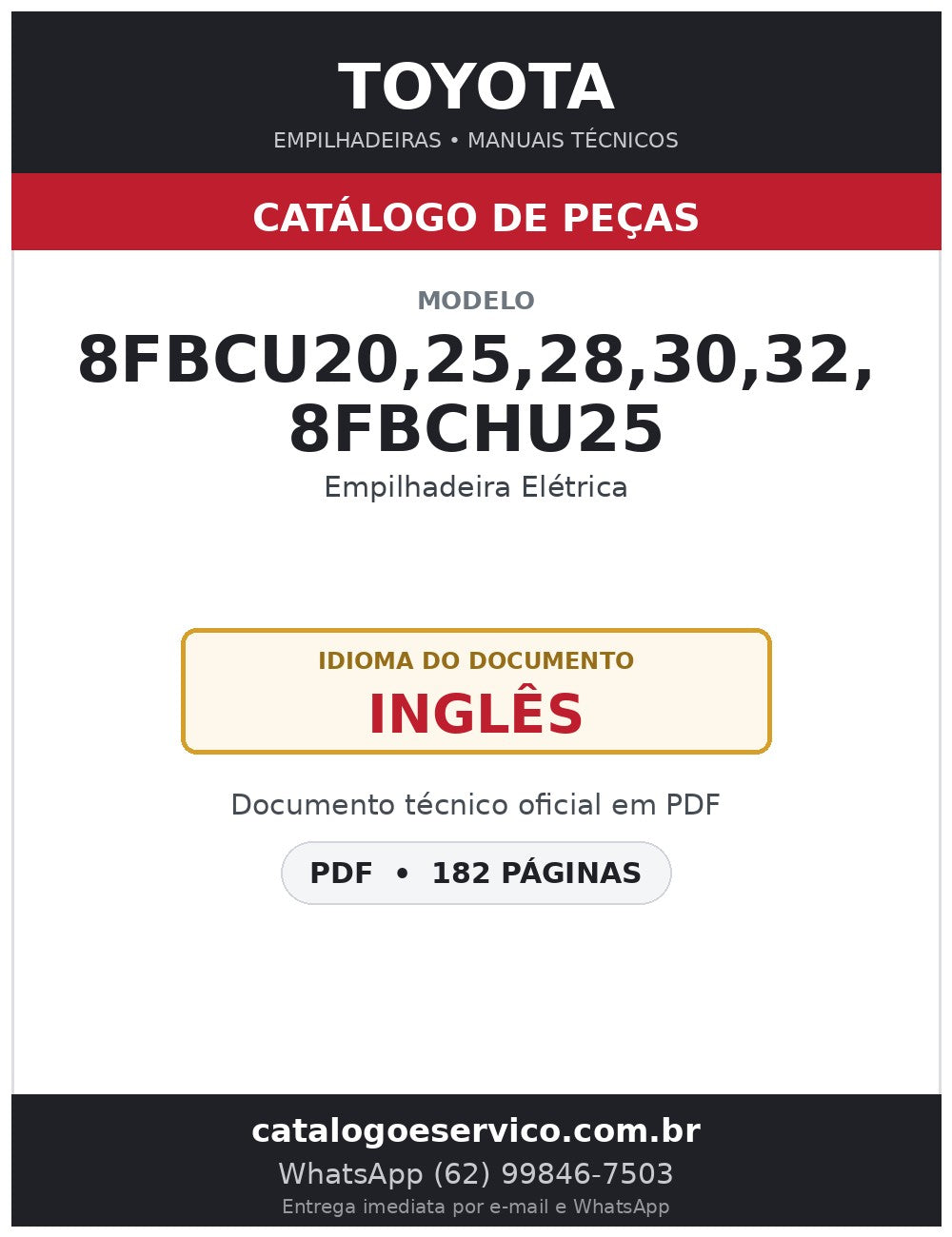 Catálogo de Peças Toyota 8FBCU20,25,28,30,32, 8FBCHU25 Empilhadeira Elétrica