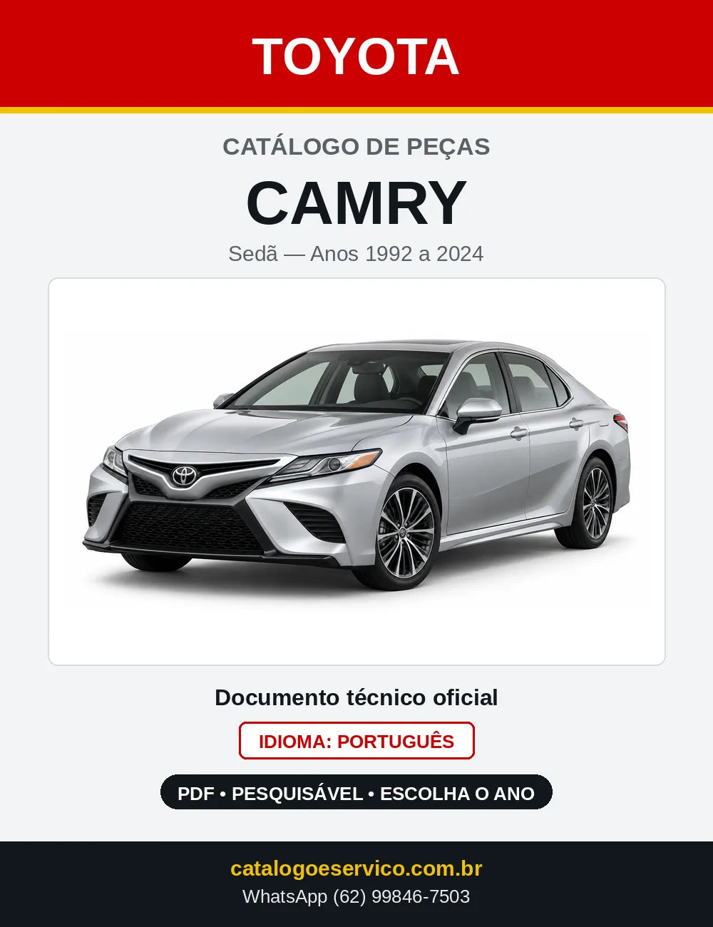 Capa do Catálogo de Peças Toyota Camry 1992 a 2024 em PDF