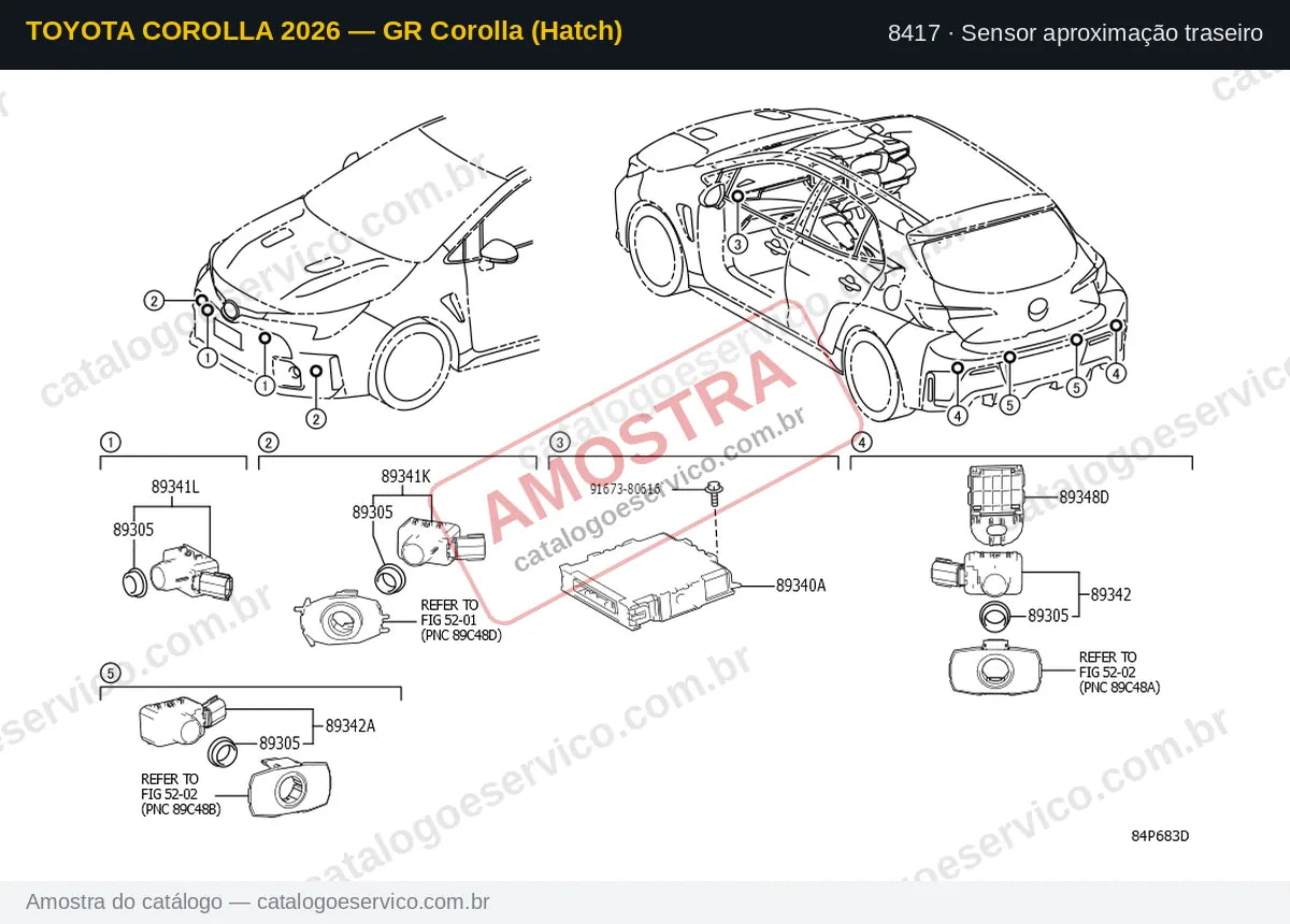 Vista explodida Sensor aproximação traseiro — Toyota Corolla 2026 — GR Corolla (Hatch)