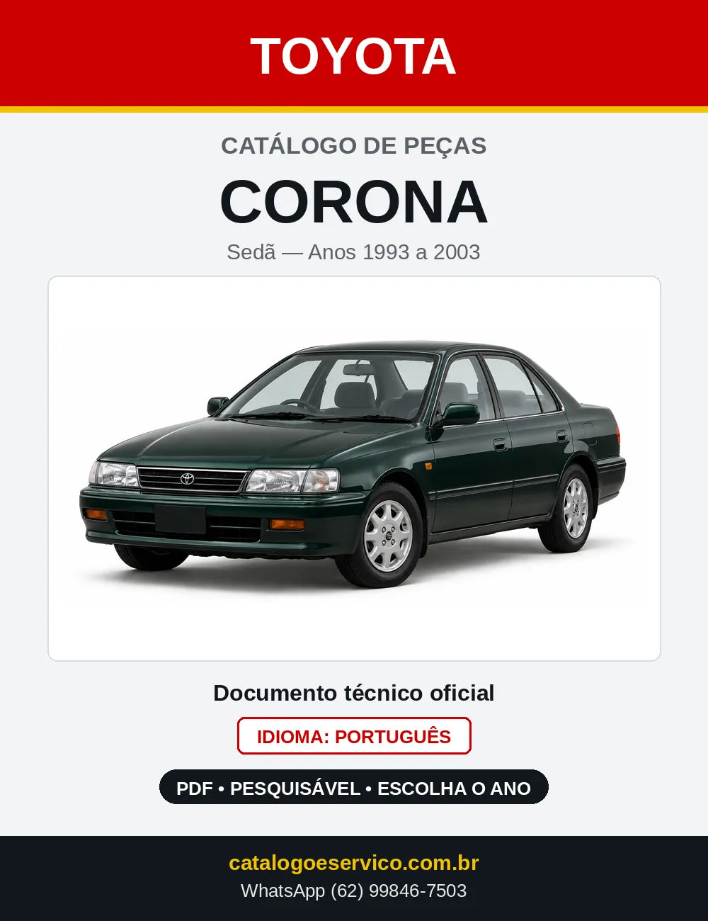 Capa do Catálogo de Peças Toyota Corona 1993 a 2003 em PDF
