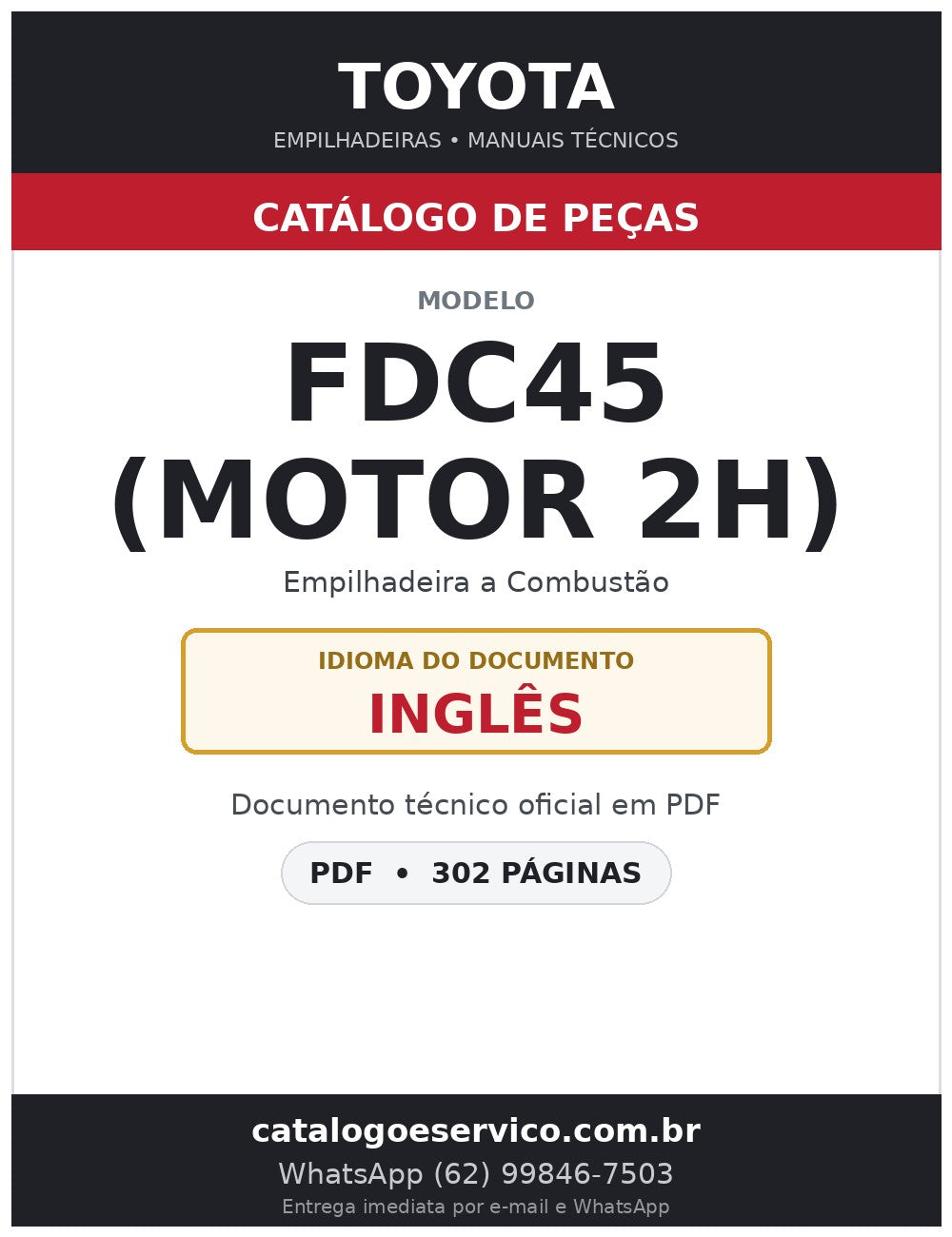 Catálogo de Peças Toyota FDC45 (motor 2H) Empilhadeira a Combustão