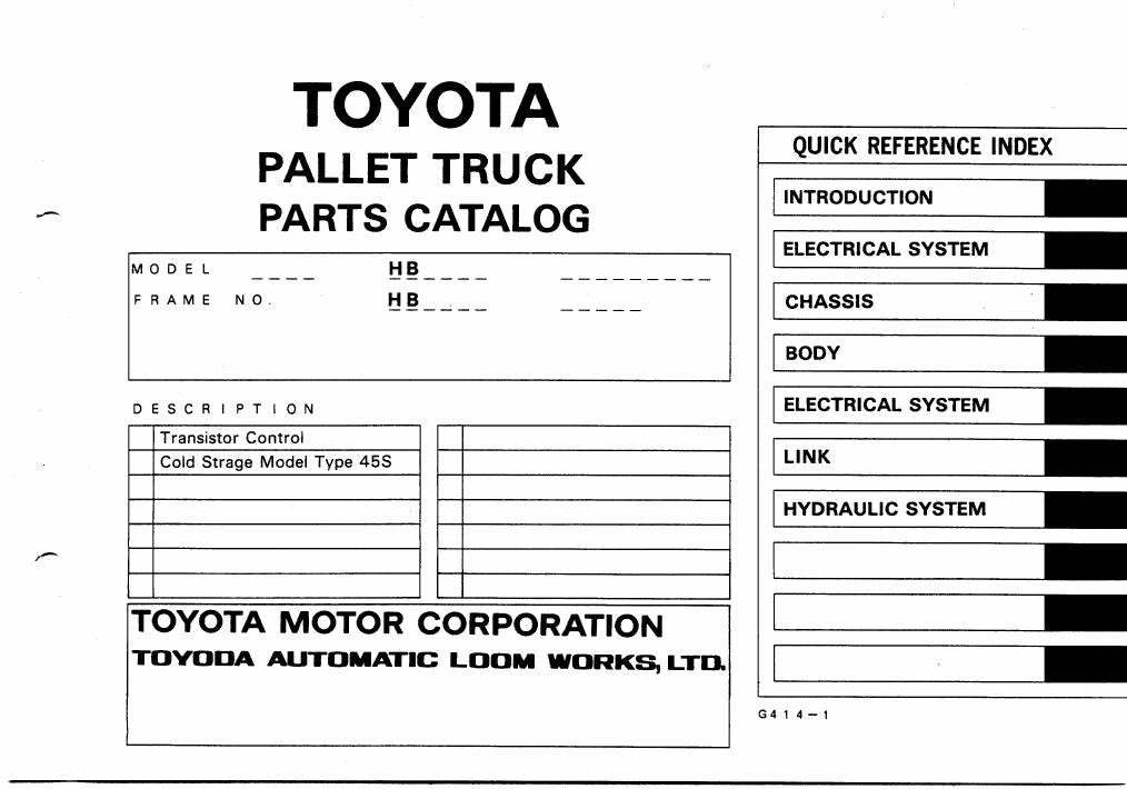 Catálogo de Peças Toyota HB20,30, HBA20, HBW/HBWA20,30 Transpaleteira Elétrica — vista explodida 2