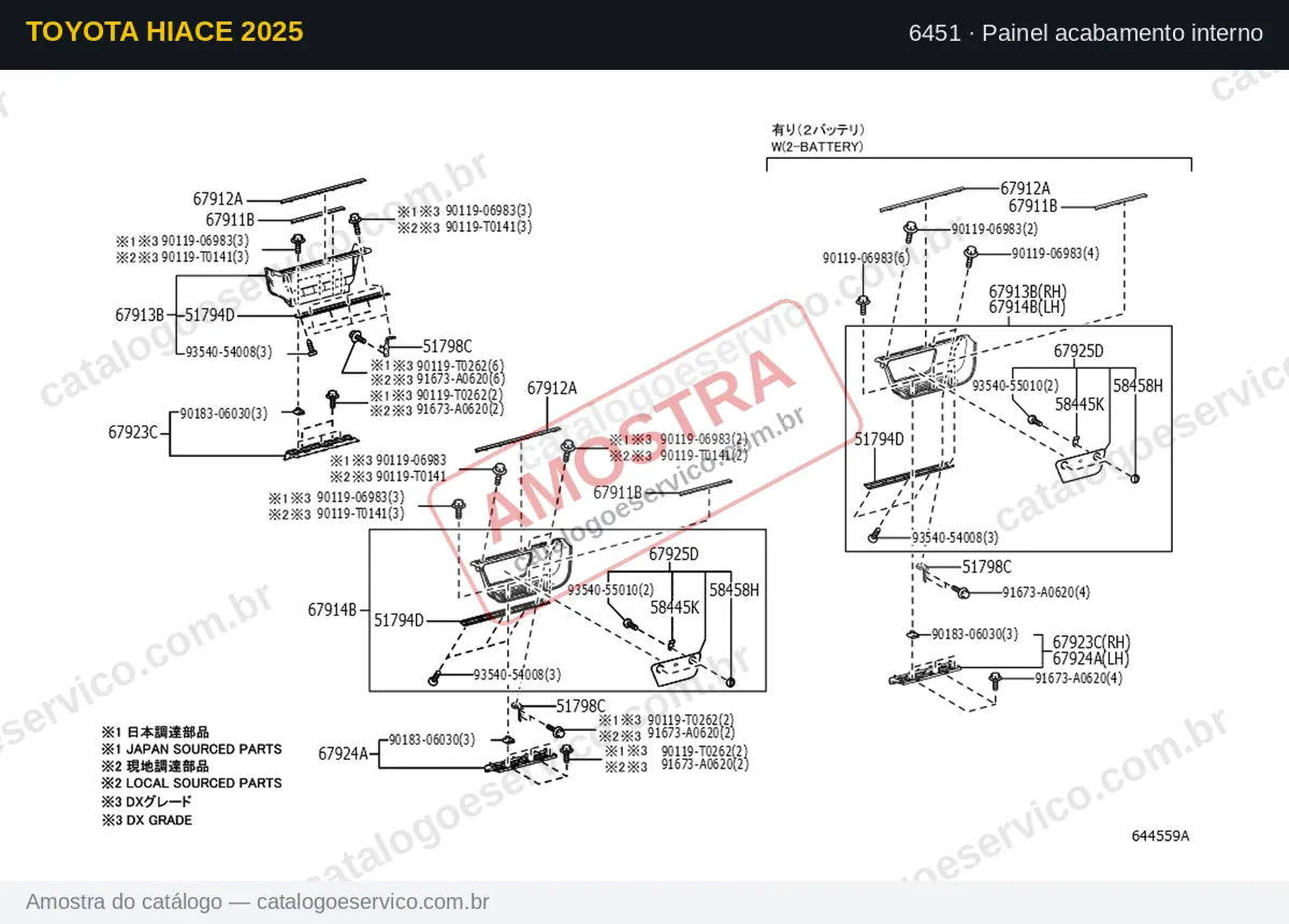 Vista explodida Painel acabamento interno — Toyota Hiace 2025