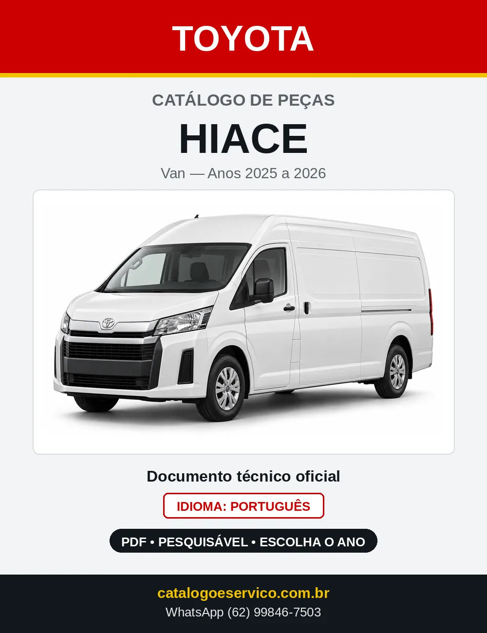 Capa do Catálogo de Peças Toyota Hiace 2025 e 2026 em PDF