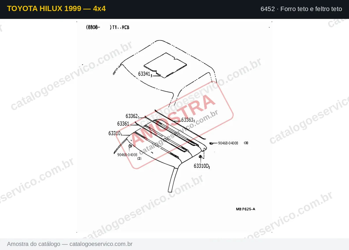 Vista explodida Forro teto e feltro teto — Toyota Hilux 1999 — 4x4