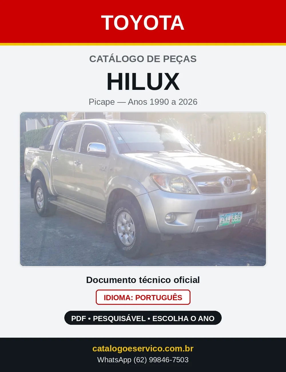 Capa do Catálogo de Peças Toyota Hilux 1990 a 2026 em PDF