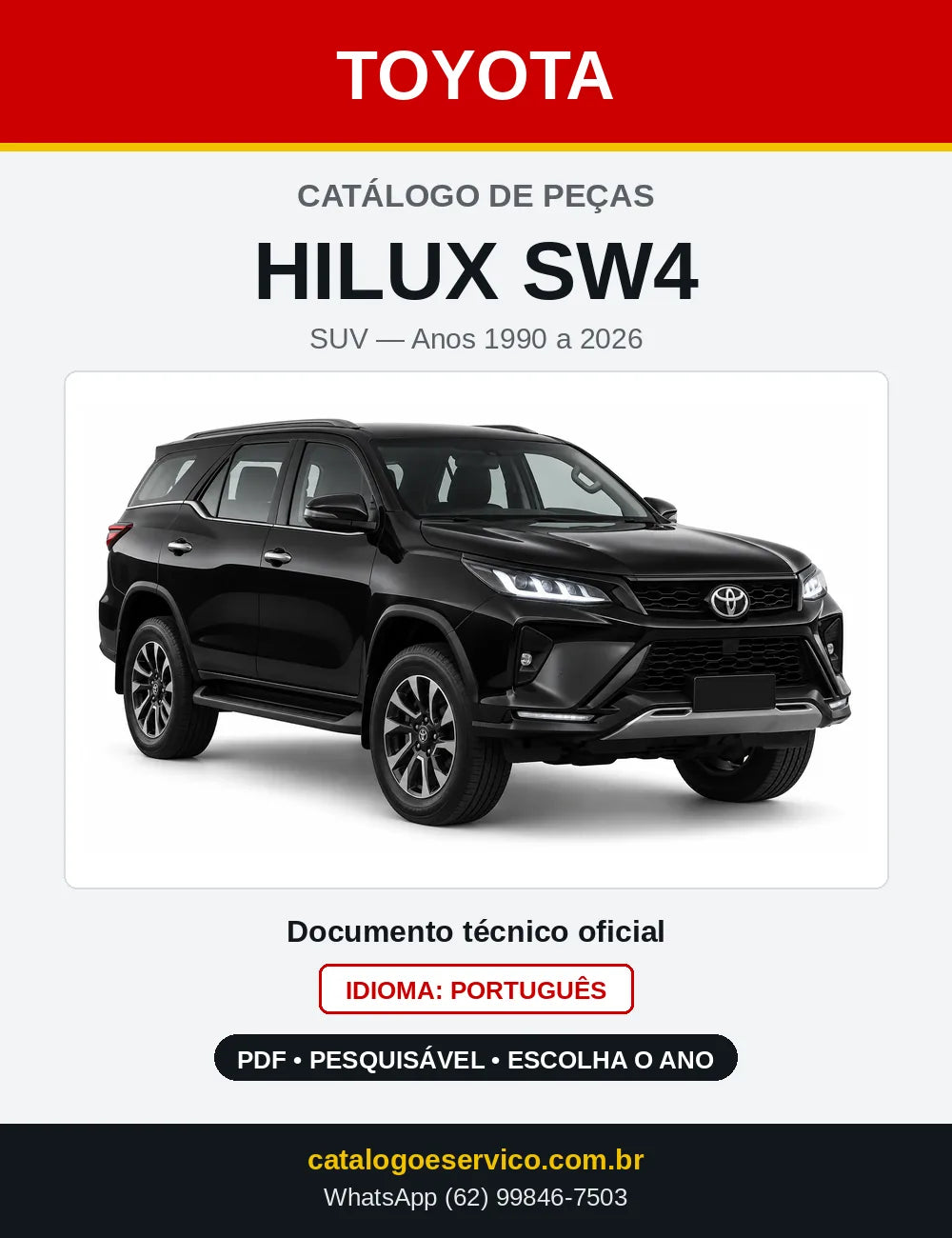Capa do Catálogo de Peças Toyota Hilux SW4 1990 a 2026 em PDF