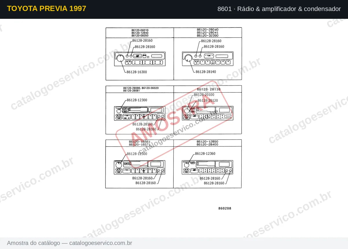 Vista explodida Rádio & amplificador & condensador — Toyota Previa 1997
