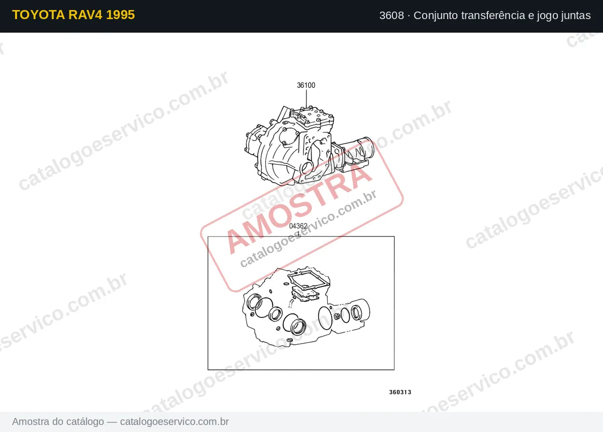 Vista explodida Conjunto transferência e jogo juntas — Toyota RAV4 1995