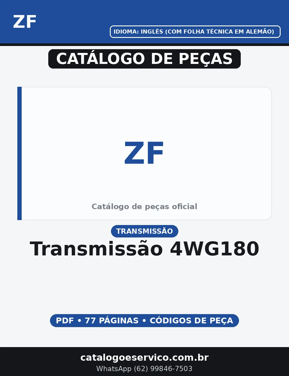 CATALOGO DE PEÇAS TRANSMISSÃO - 4WG180 ZF — capa do catálogo de peças