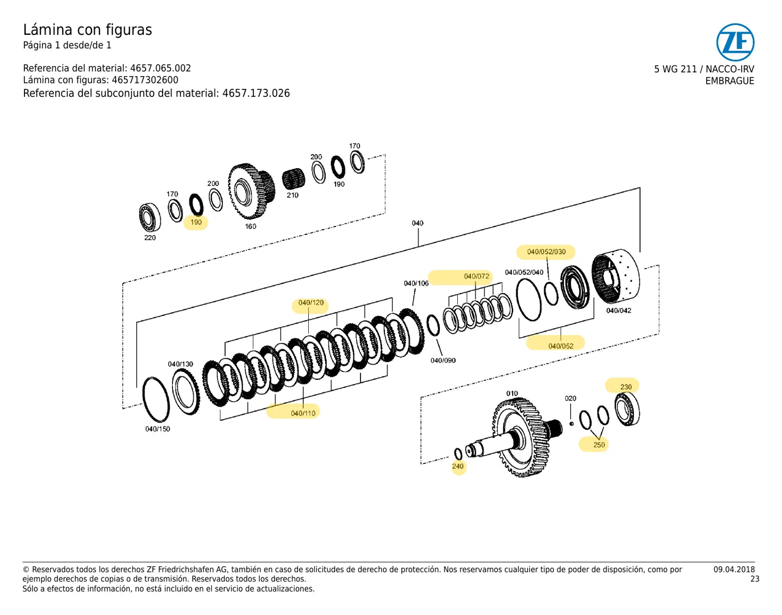 CATÁLOGO DE PEÇAS TRANSMISSÃO - 5WG 211 - ZF — diagrama técnico