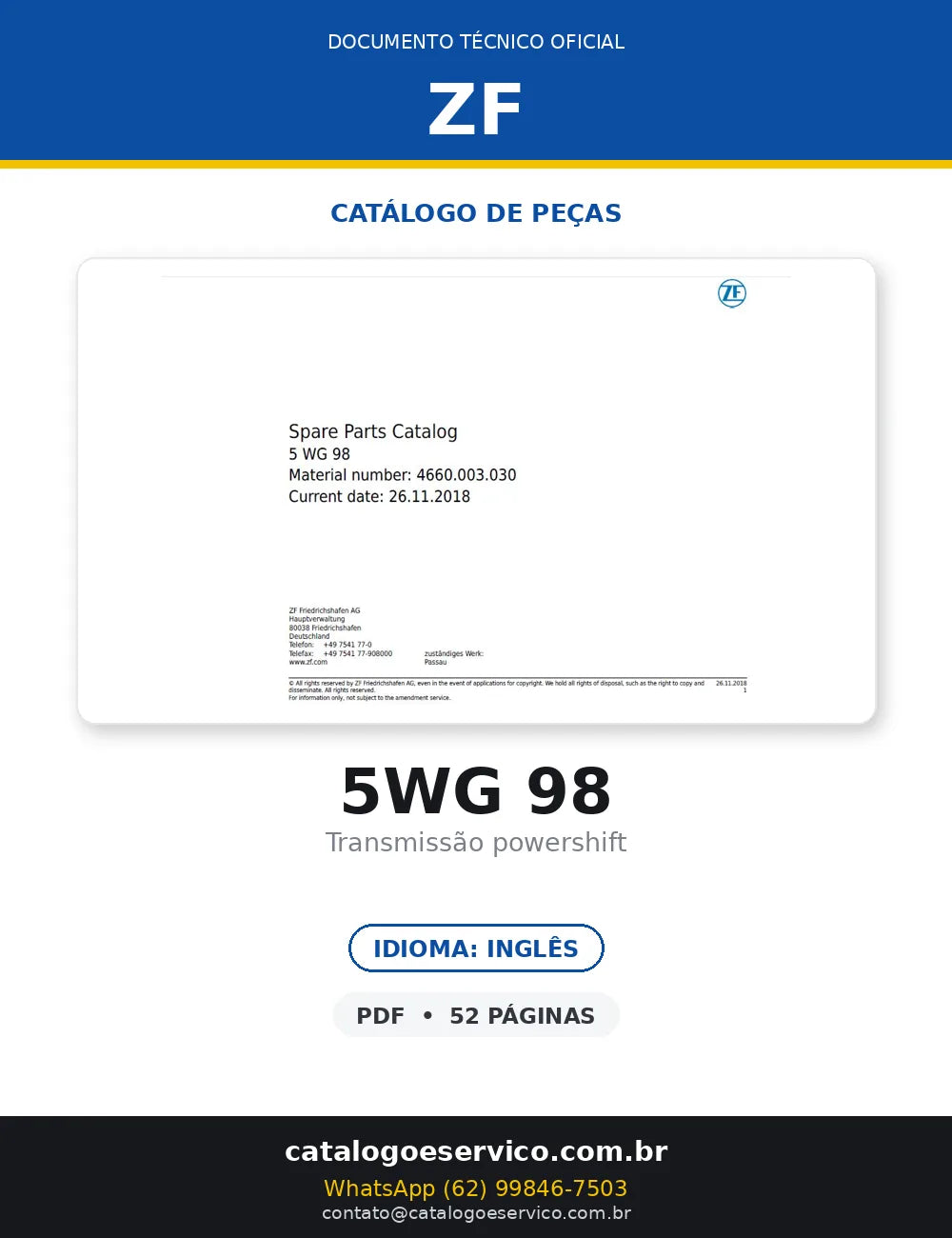 CATÁLOGO DE PEÇAS TRANSMISSÃO - 5WG 98 - ZF — capa
