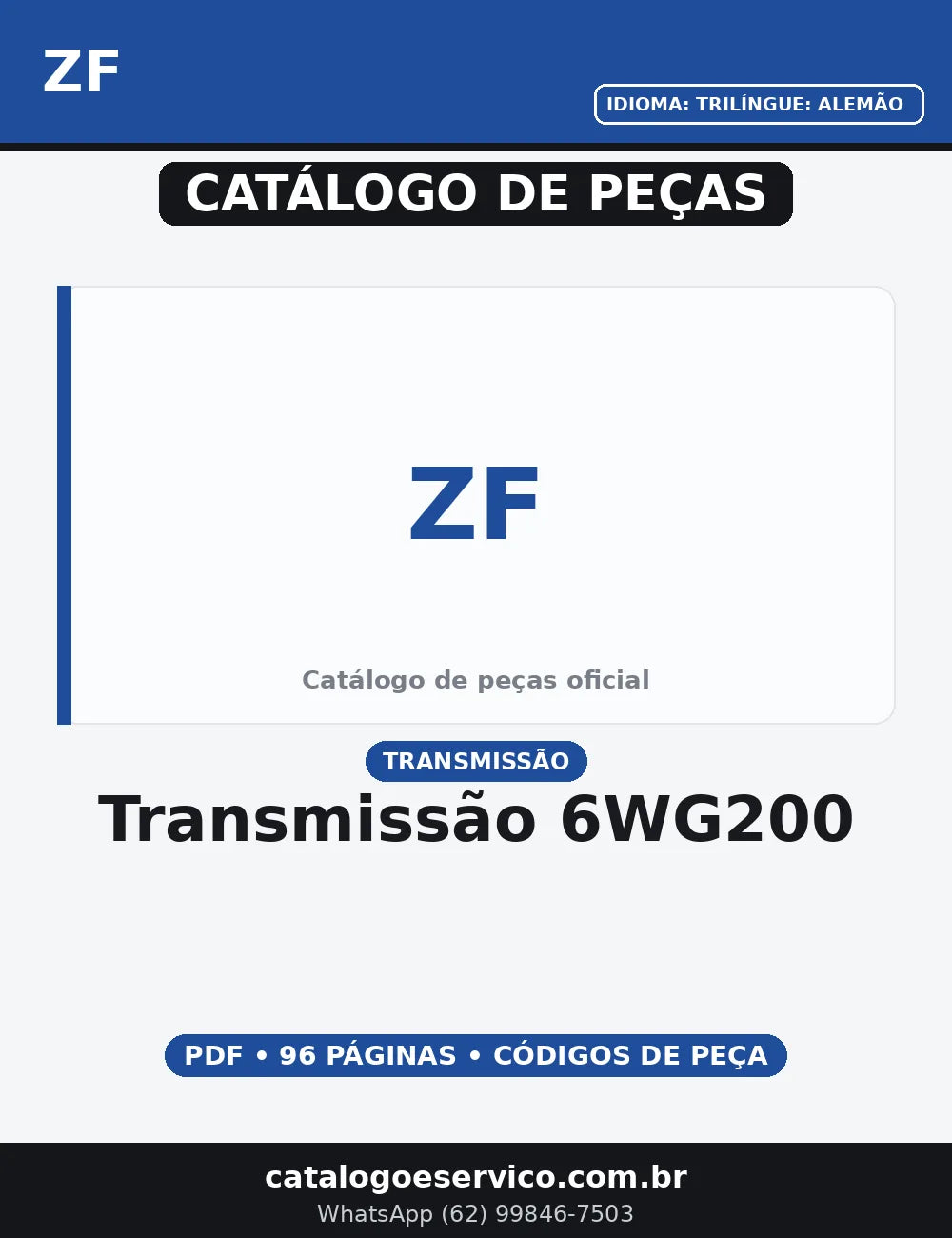 CATALOGO DE PEÇAS TRANSMISSÃO 6WG200 ZF — capa do catálogo de peças