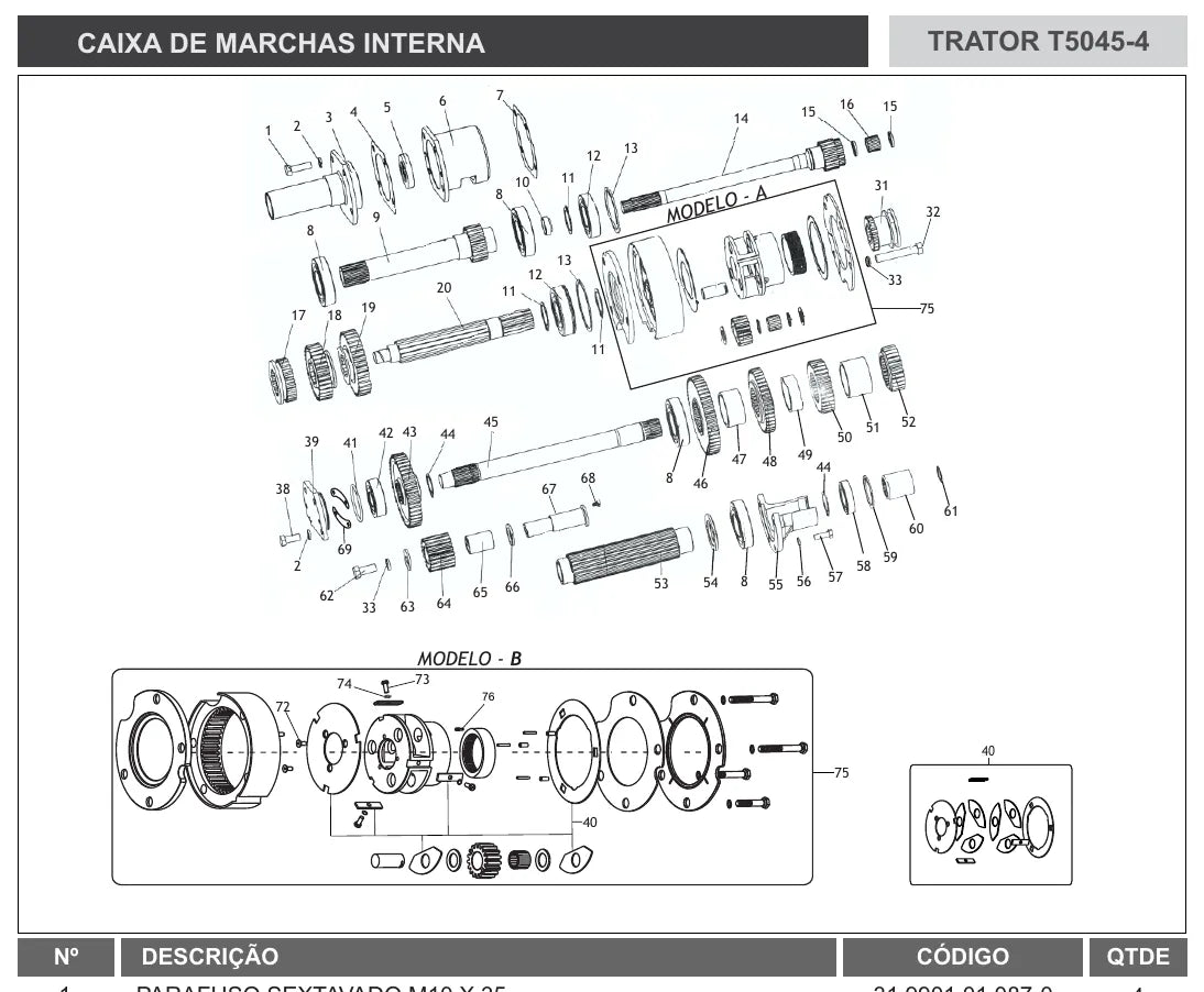 Página ilustrada do Catálogo de Peças Tramontini Tramontini T5045-4 com as posições numeradas