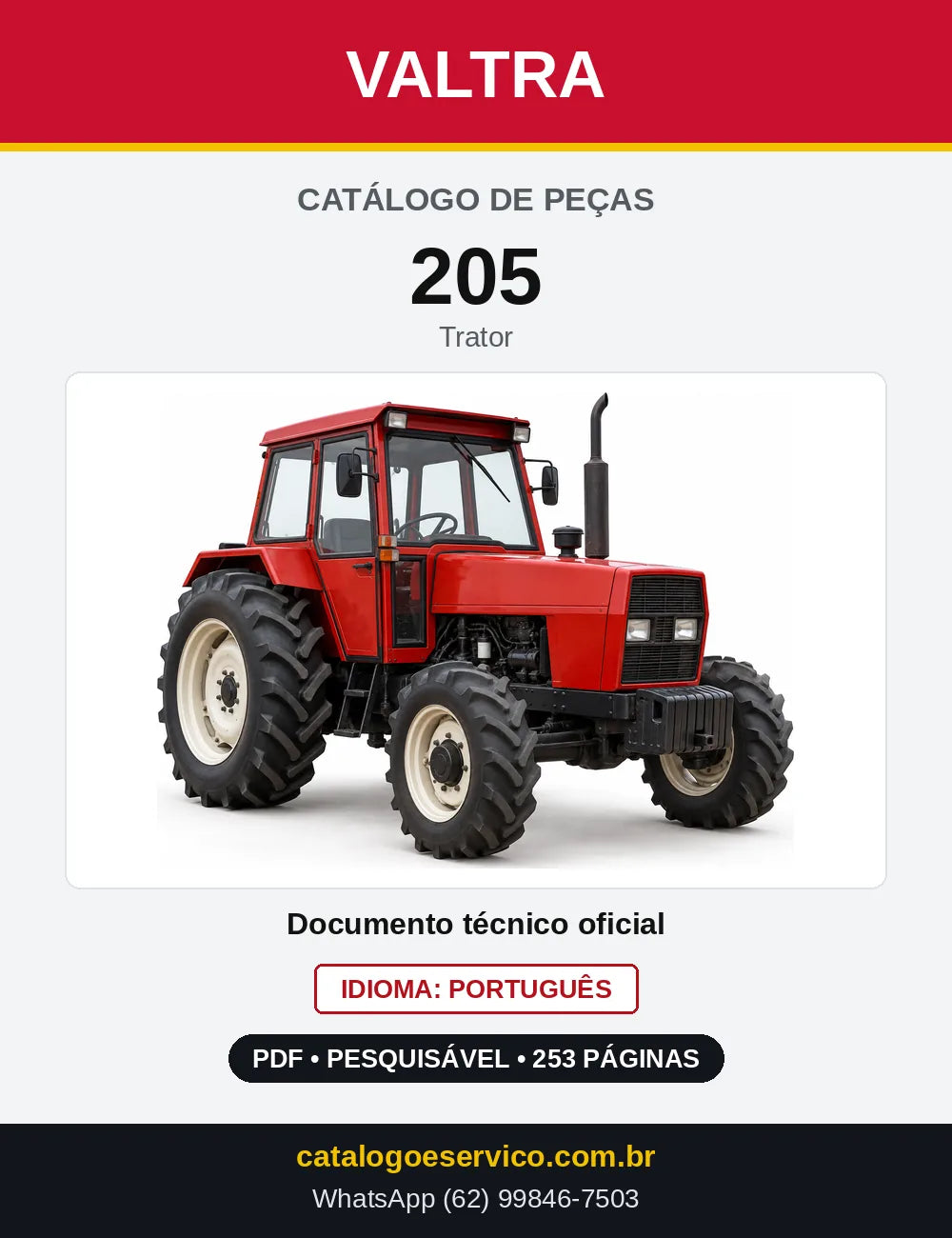 Capa do Catálogo de Peças Valtra 205 — Trator